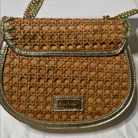 Lily Putlizer la Concha bag with gold leather and natural rattan.Elegant nwot - Picture 4 of 7